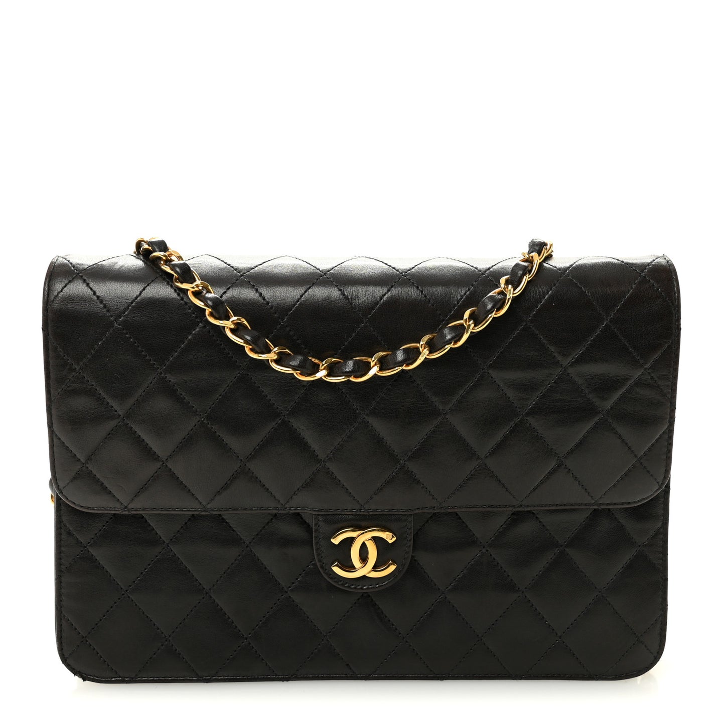 Lambskin Quilted Medium Single Flap Black
