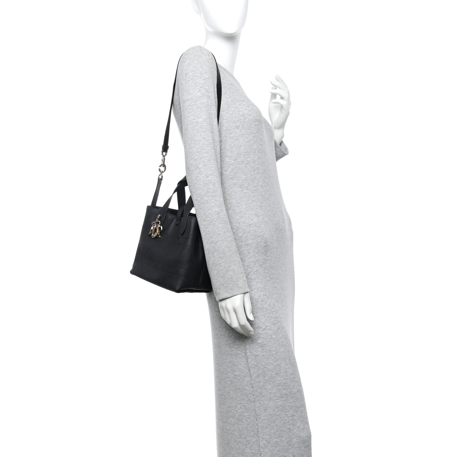 Christian Dior Smooth Calfskin Vintage Flat Macrocannage Small Toujours Vertical Tote Black 2 of 12
