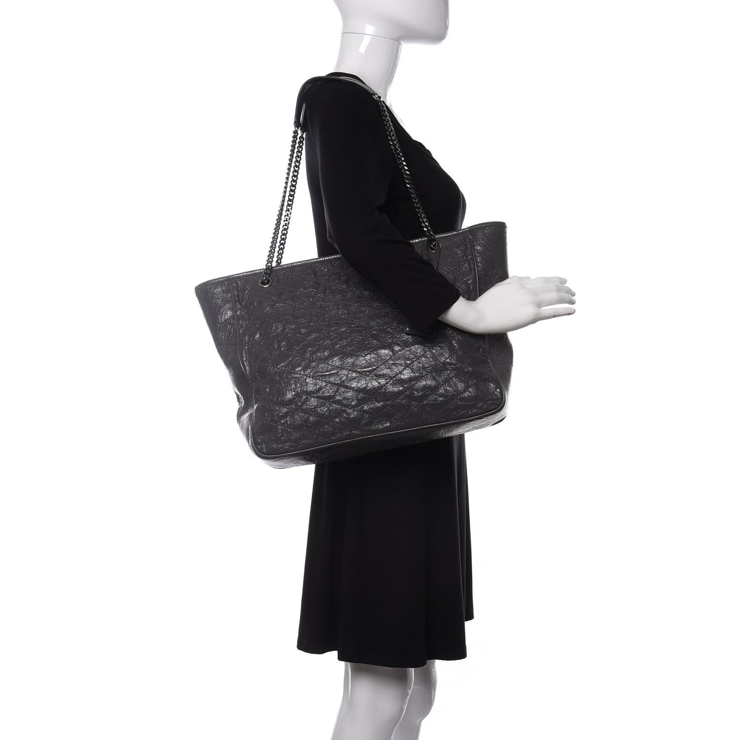 Crinkled Calfskin Matelasse Monogram Large Niki Shopping Tote Bag Grey