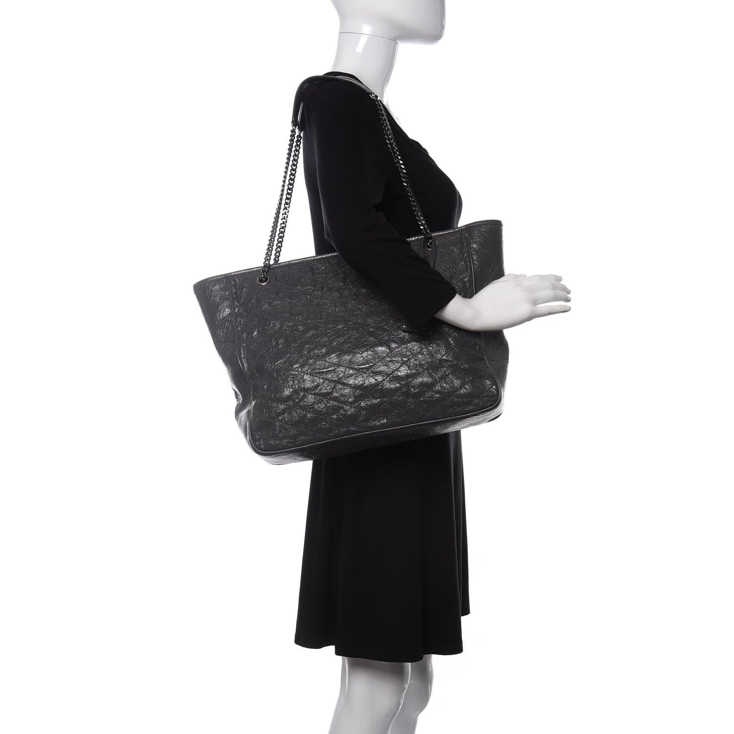 Saint Laurent Crinkled Calfskin Matelasse Monogram Large Niki Shopping Tote Bag Grey 2 of 12