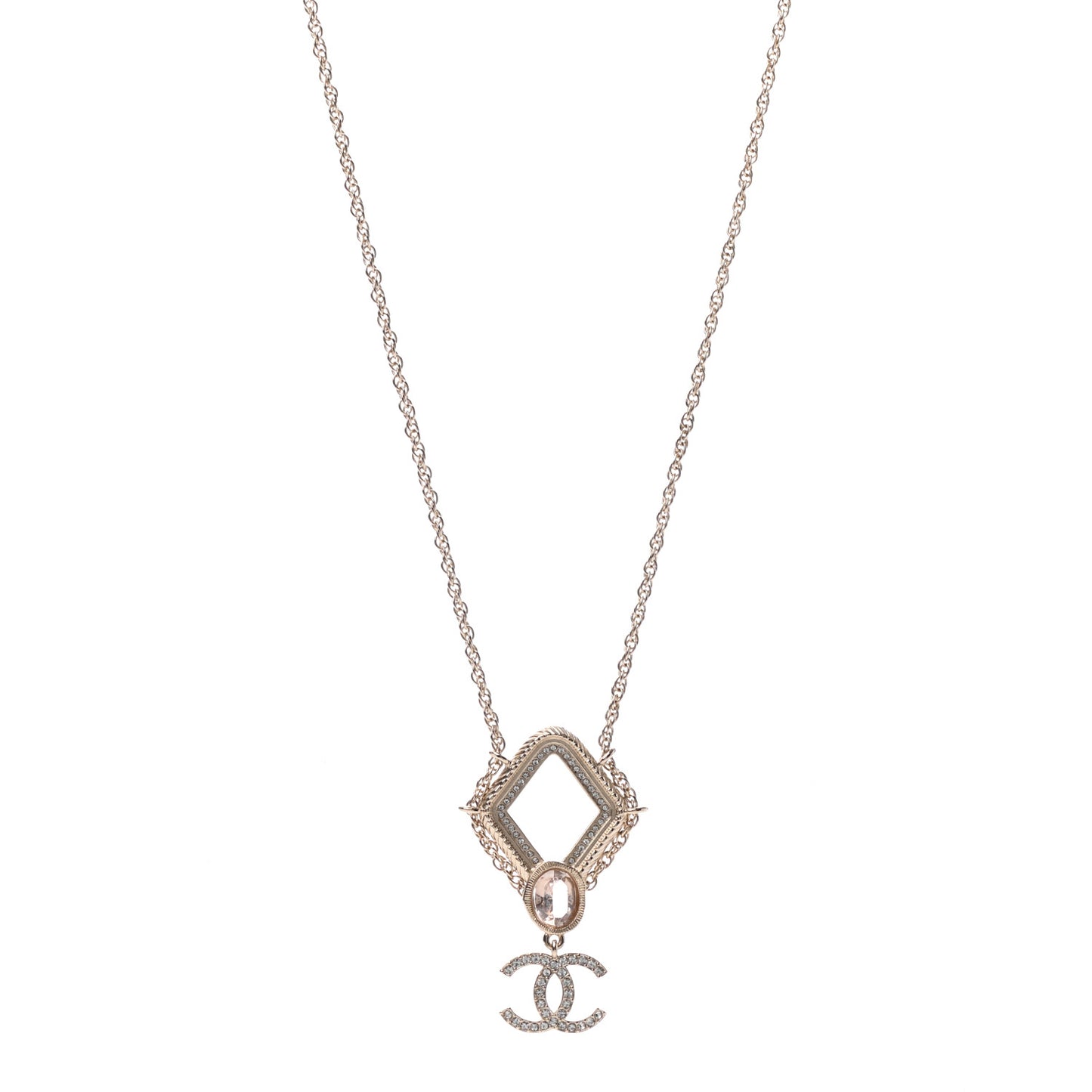 Crystal CC Drop Logo Necklace Gold