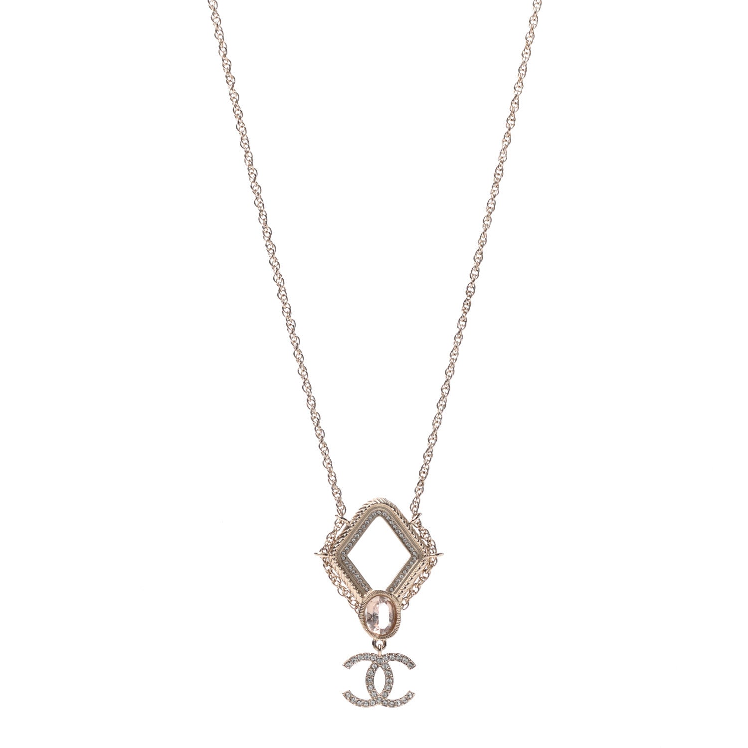 Chanel Crystal CC Drop Logo Necklace Gold 1 of 6