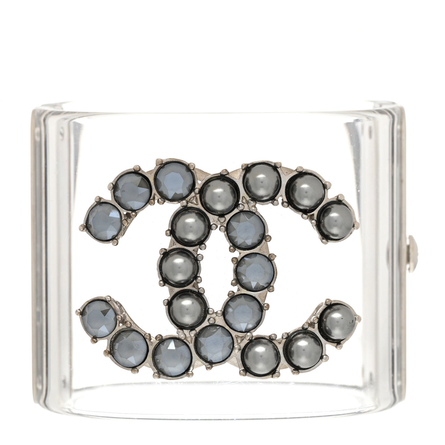 Chanel Resin Crystal Pearl CC Cuff Transparent 1 of 5
