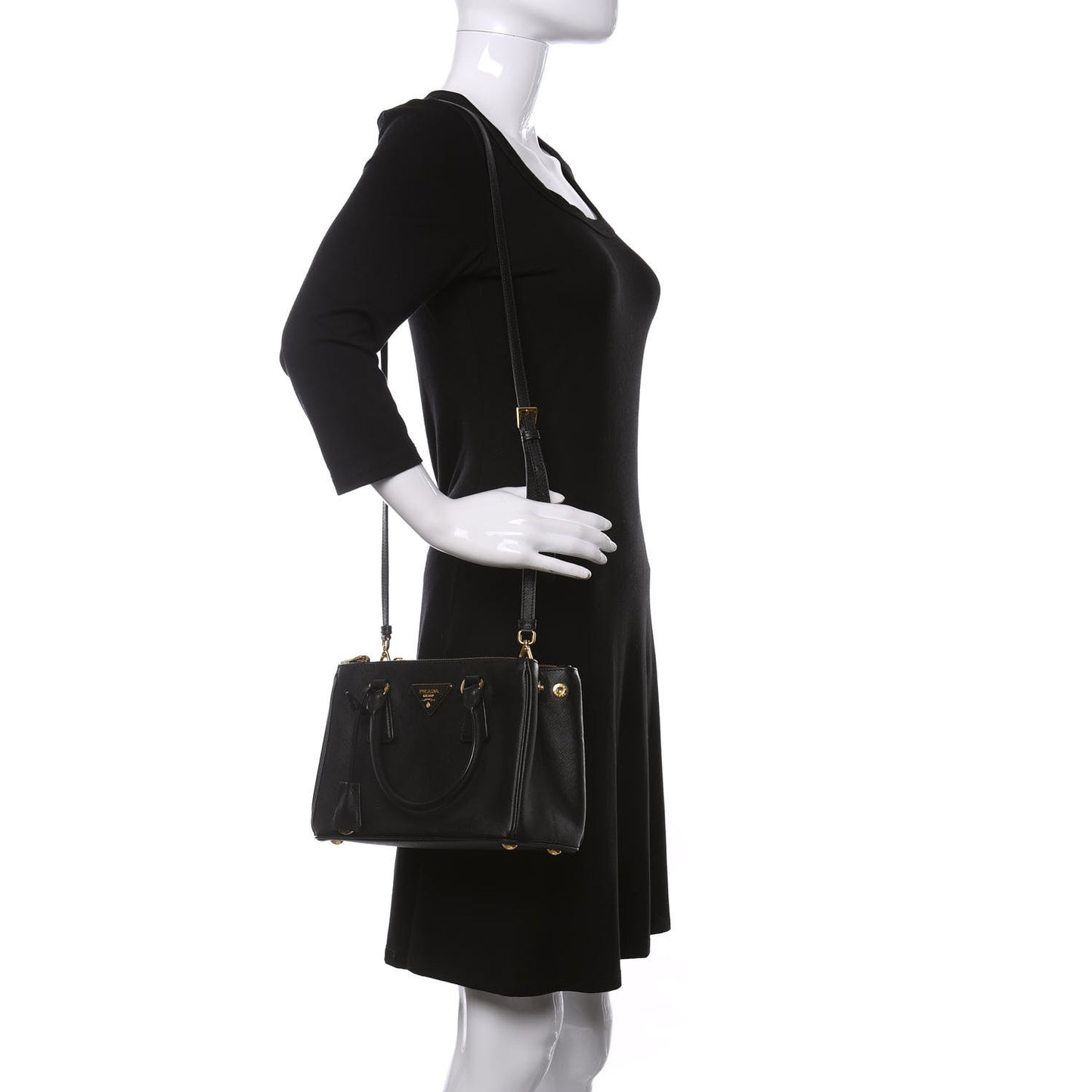 Saffiano Small Galleria Double Zip Tote Black