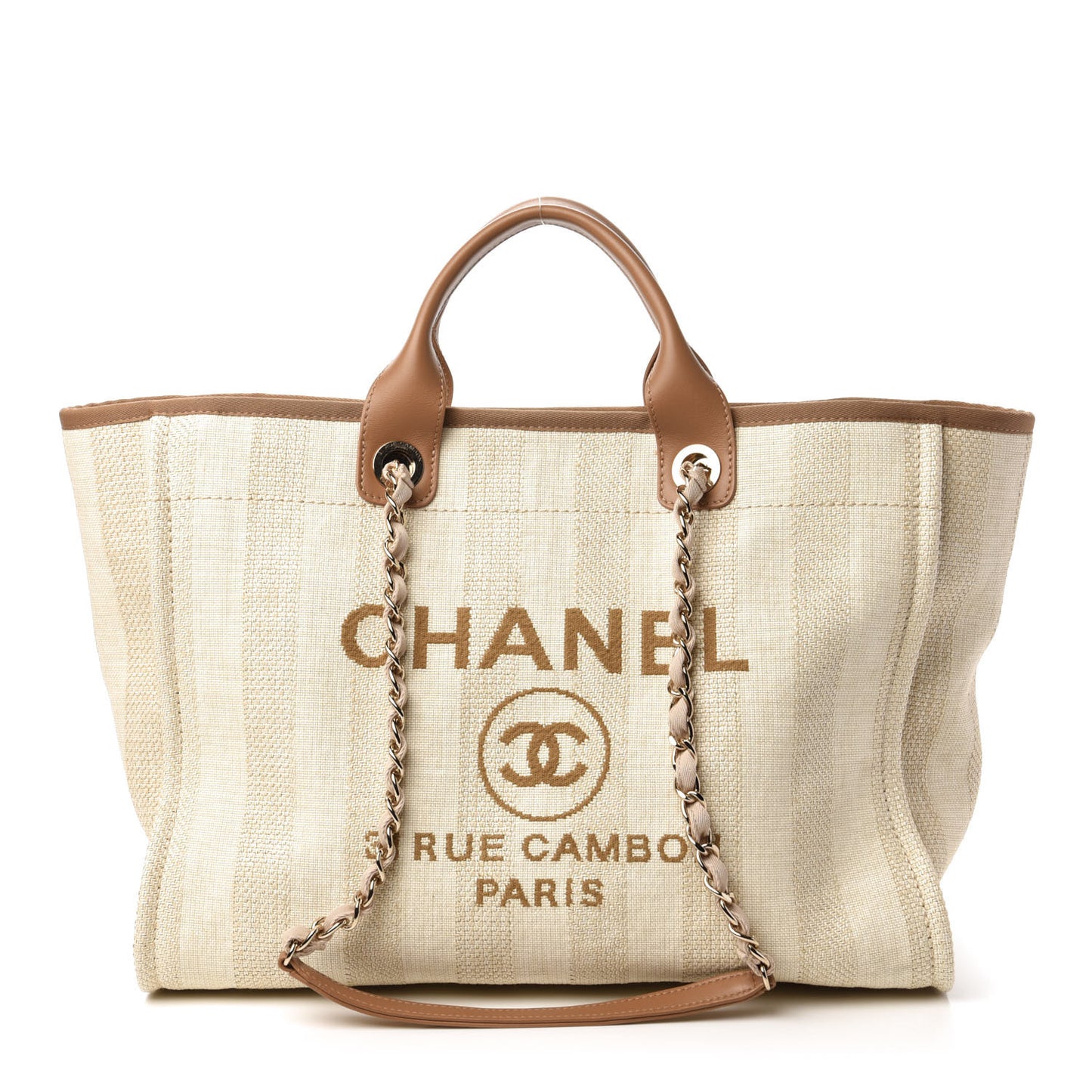 Mixed Fibers Striped Medium Deauville Tote Beige