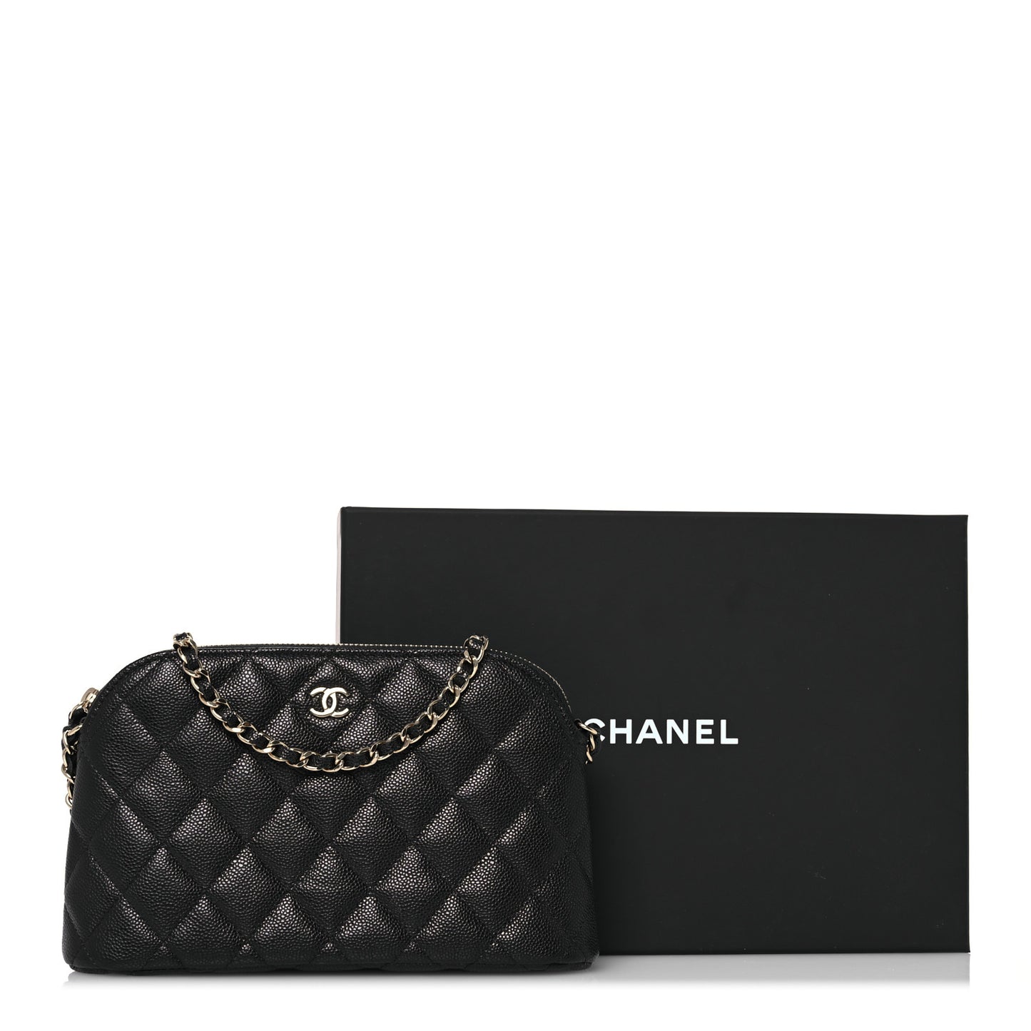 Caviar Quilted Classic Clutch With Chain Black