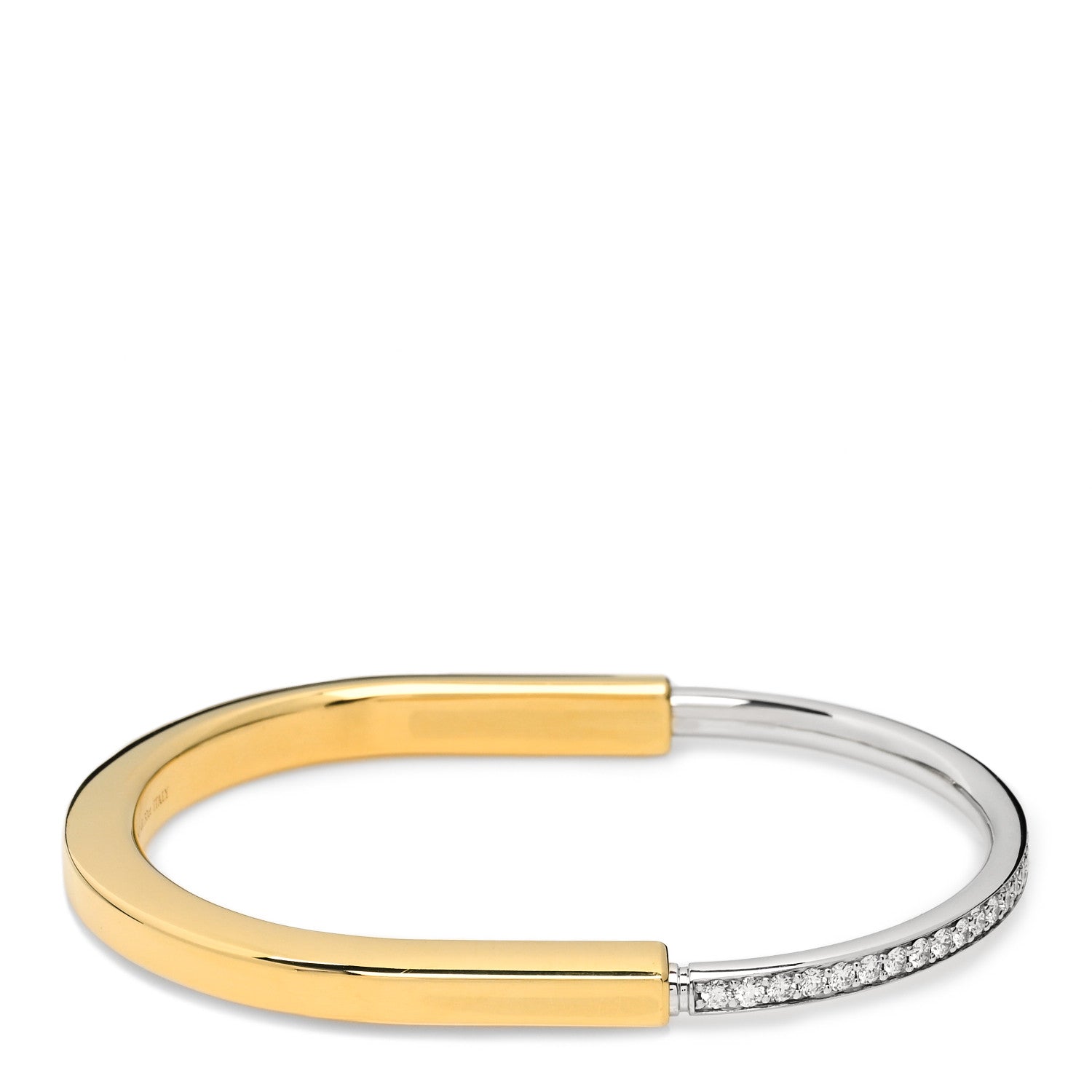 Tiffany 18K Yellow White Gold Diamond Tiffany Lock Half Pave Bangle Bracelet 1 of 6
