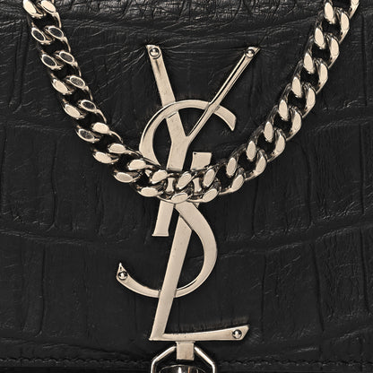 Saint Laurent Calfskin Crocodile Embossed Small Classic Monogram Kate Tassel Satchel Black 8 of 10