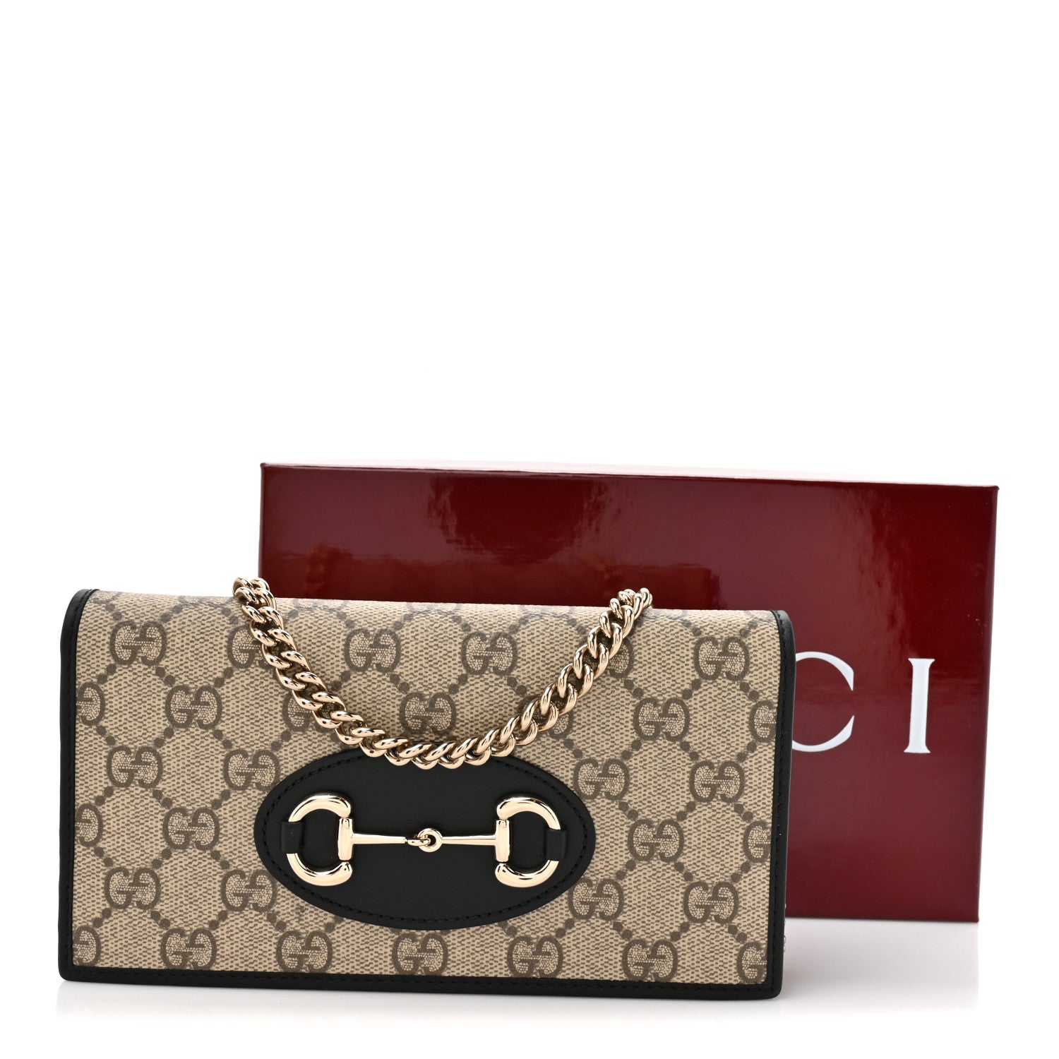 Gucci GG Supreme Monogram Azalea Calfskin Horsebit 1955 Wallet On Chain Beige Black 11 of 11