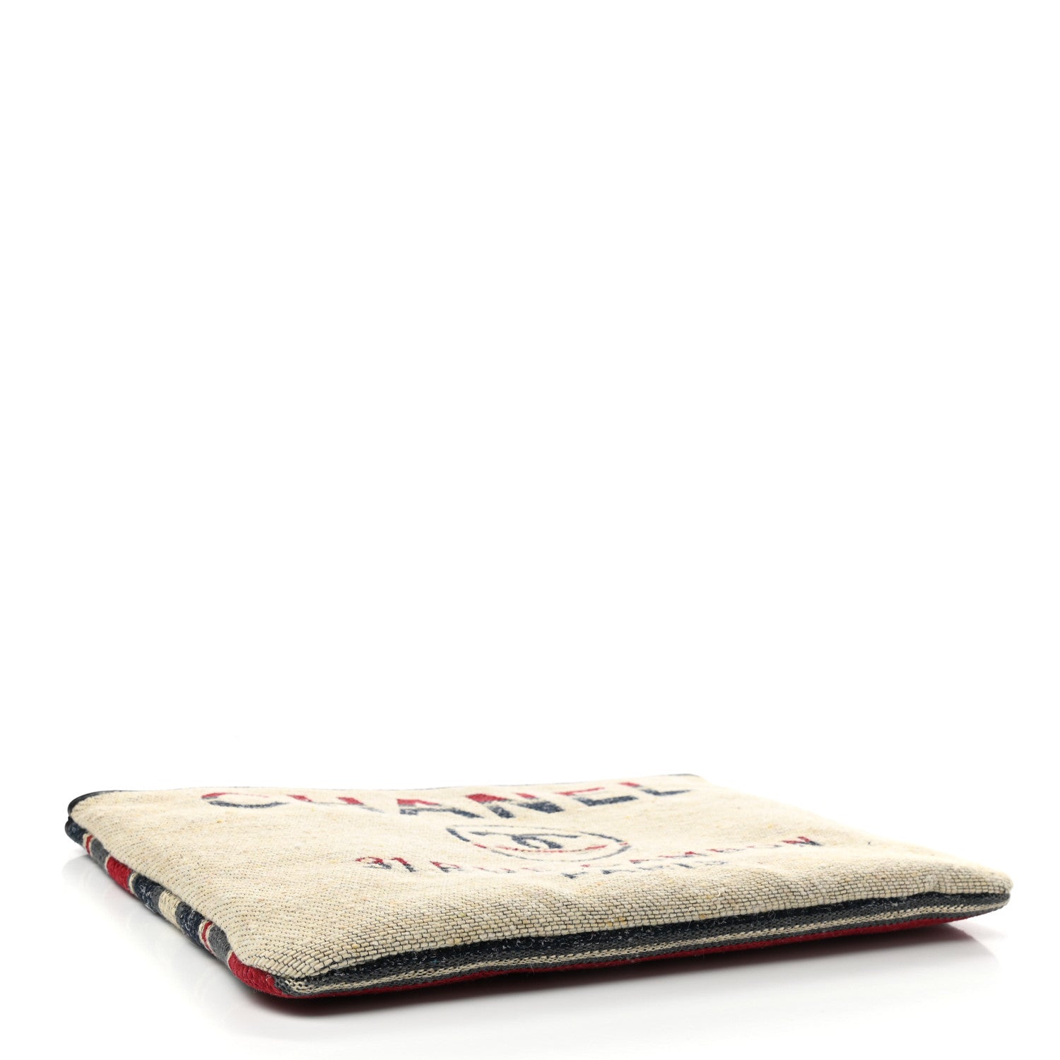 Chanel Striped Canvas Deauville Pouch Clutch Beige 4 of 7