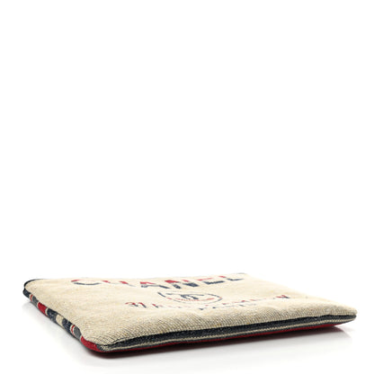 Chanel Striped Canvas Deauville Pouch Clutch Beige 4 of 7