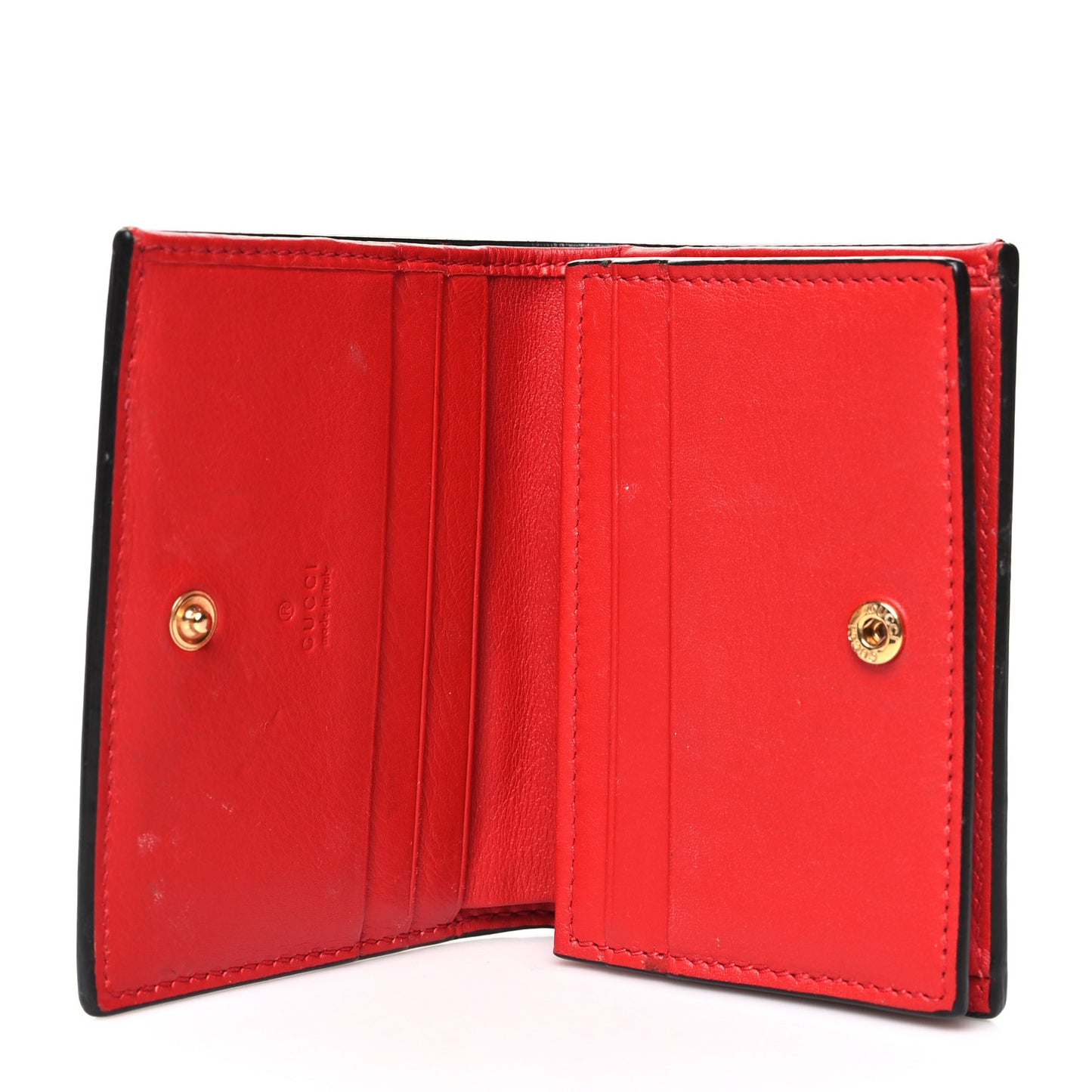 GG Supreme Monogram Apple Card Case Wallet Beige Multicolor Lobster Red