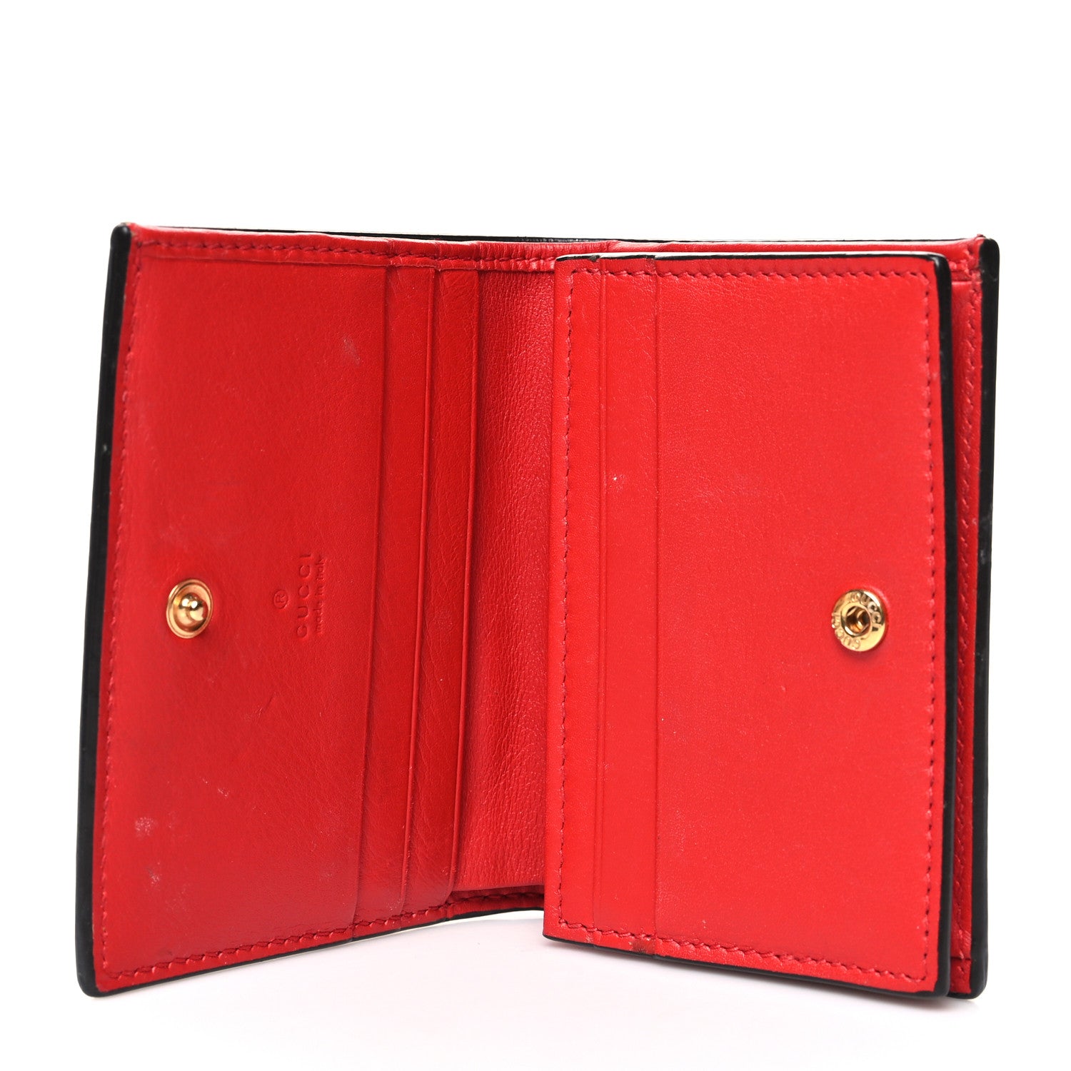 Gucci GG Supreme Monogram Apple Card Case Wallet Beige Multicolor Lobster Red 5 of 11