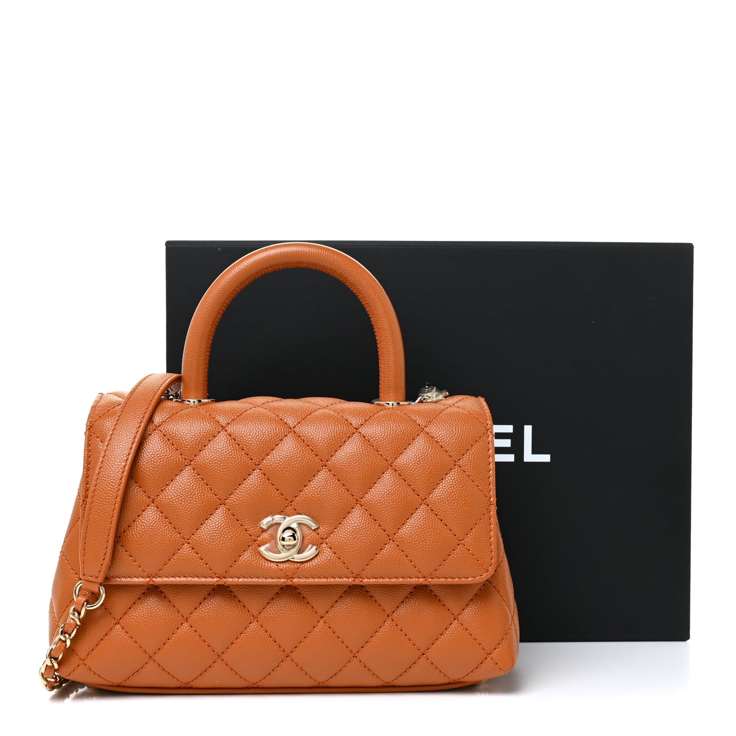 Caviar Quilted Mini Coco Handle Flap Light Brown