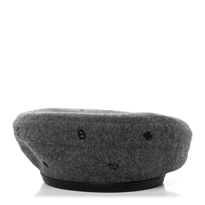 Hermes Cashmere Lambskin Saint-Honore Charms Beret 57 Charbon 1 of 8