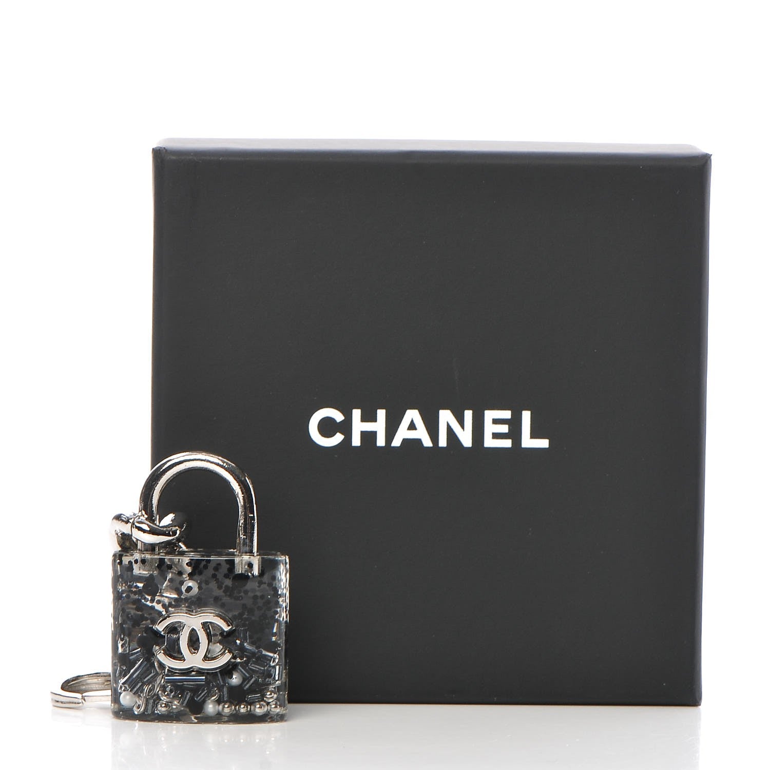 Chanel Resin CC Padlock Bag Charm Silver Transparent 4 of 4