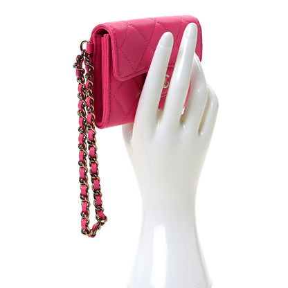 Chanel Caviar Quilted Flap Card Holder Chain Wristlet Rose 2 of 9