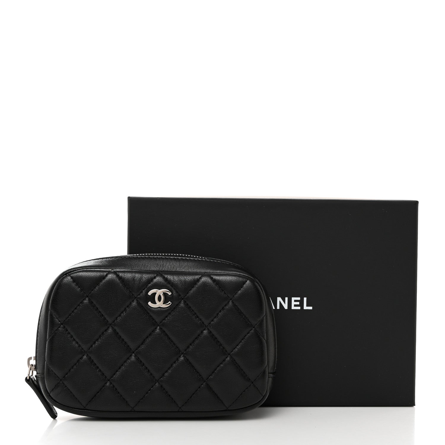 Chanel Lambskin Quilted Small Curvy Pouch Cosmetic Case Black 8 of 8