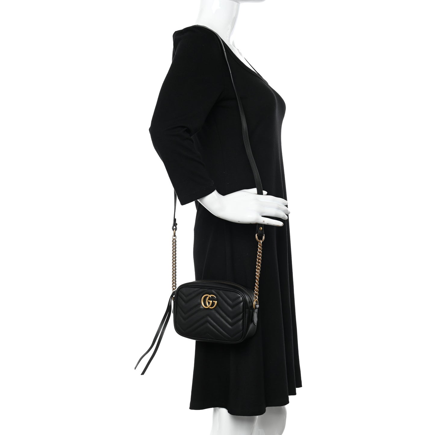 Calfskin Matelasse Mini GG Marmont Chain Shoulder Bag Black