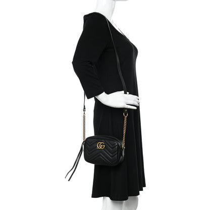 Gucci Calfskin Matelasse Mini GG Marmont Chain Shoulder Bag Black 2 of 10