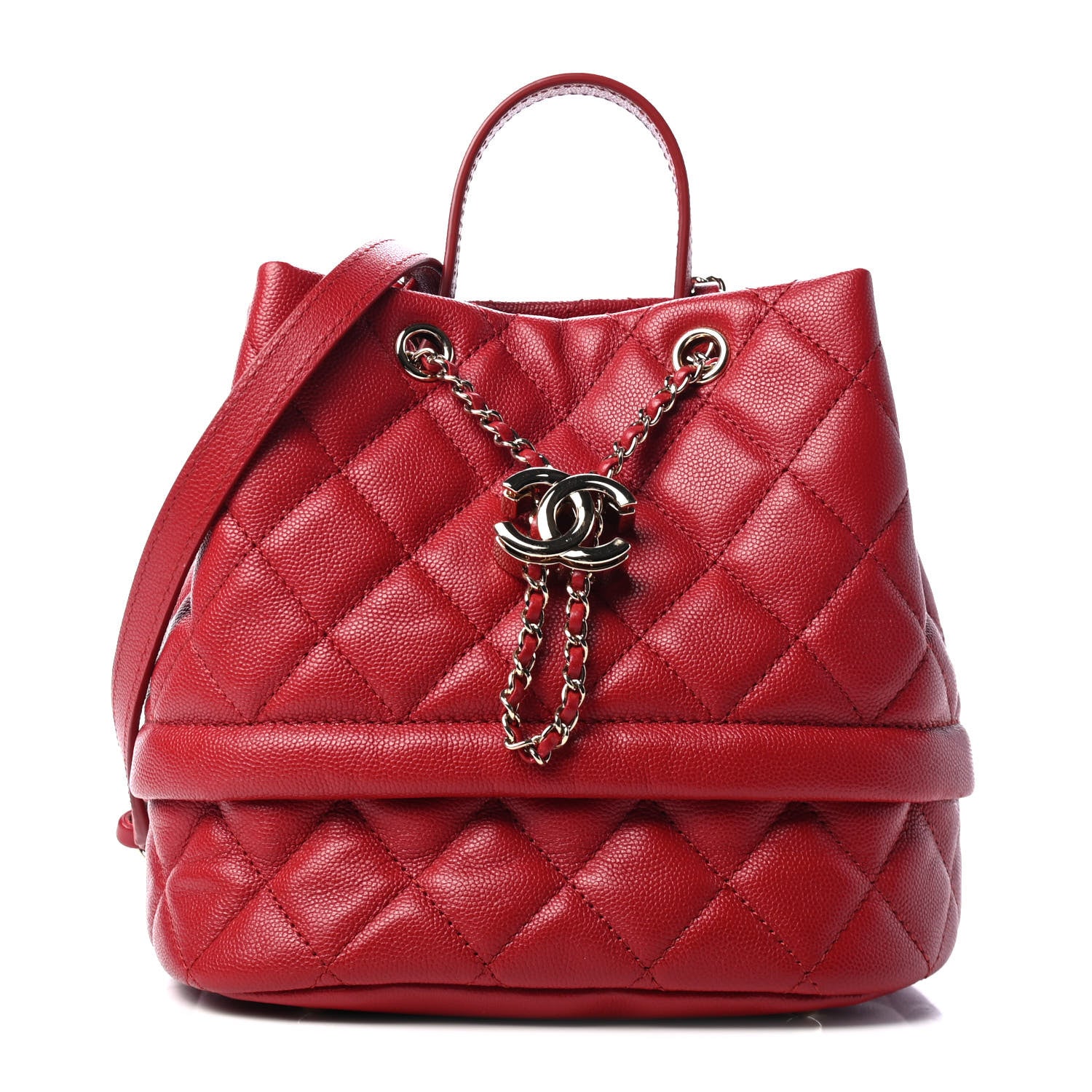 Chanel Caviar Quilted Rolled Up Bucket Drawstring Bag Red 1 of 4