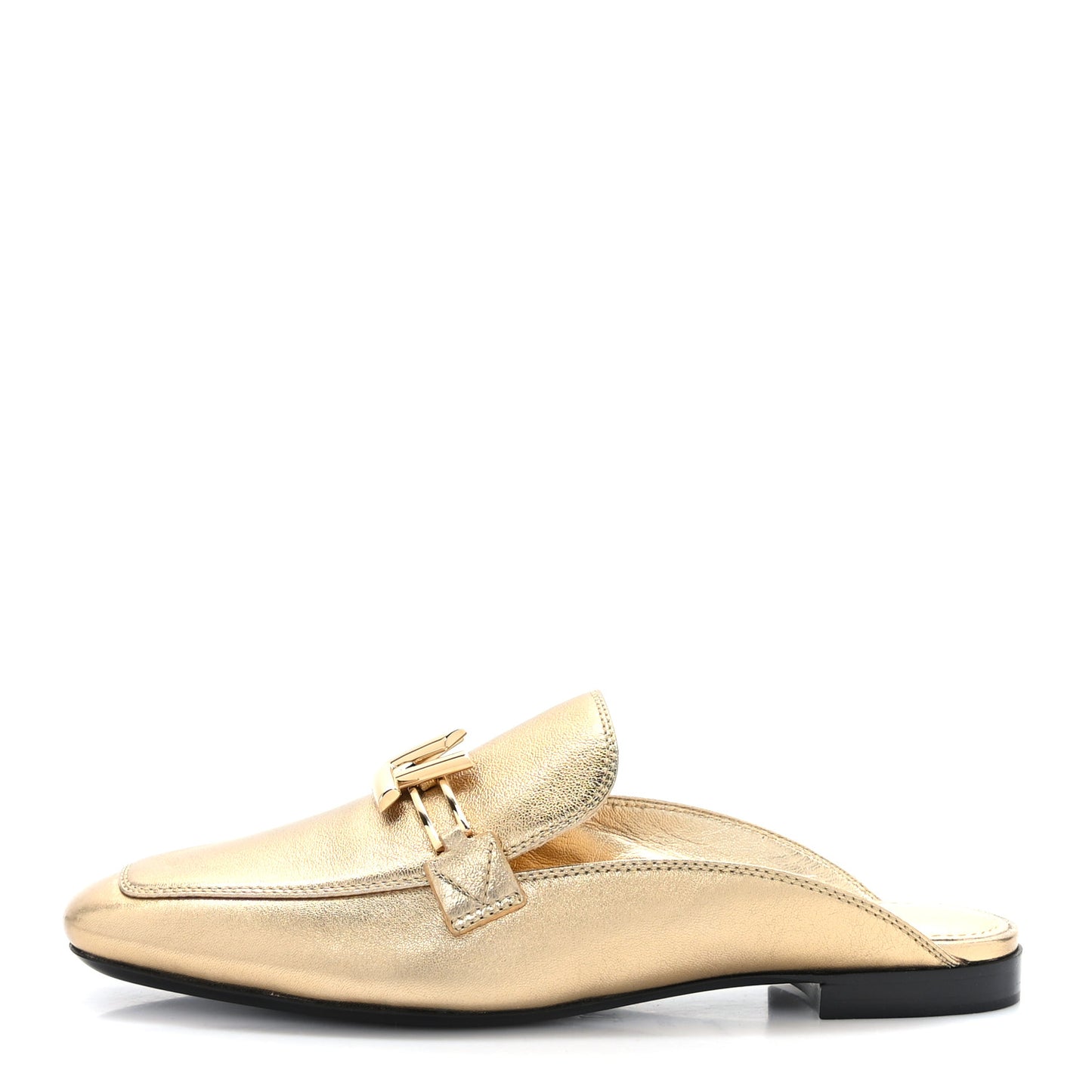 Metallic Lambskin Upper Case Open Back Flat Loafer 37 Gold