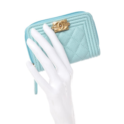 Chanel Caviar Quilted Boy Zip Around Card Holder Light Blue 2 of 11