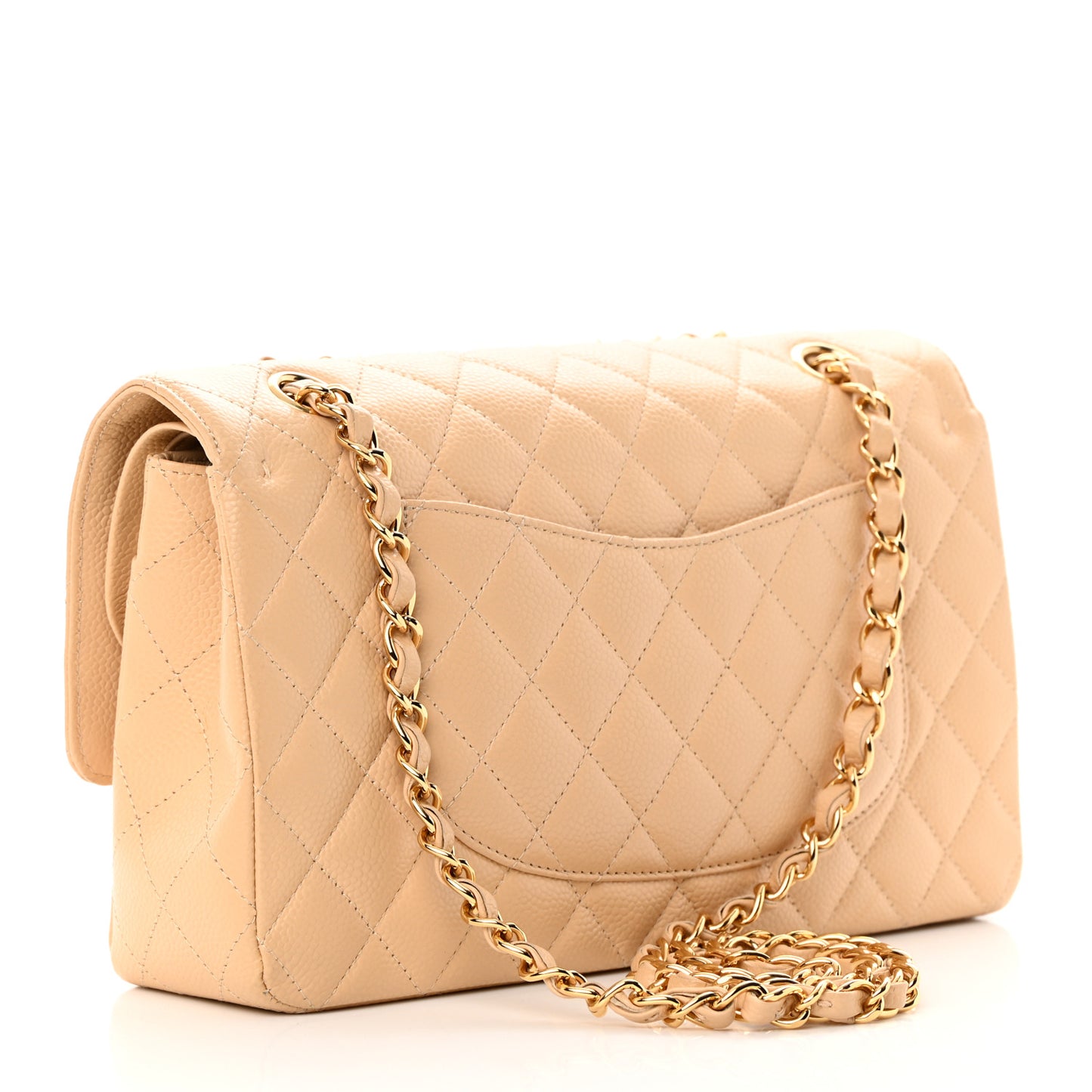Caviar Quilted Medium Double Flap Beige