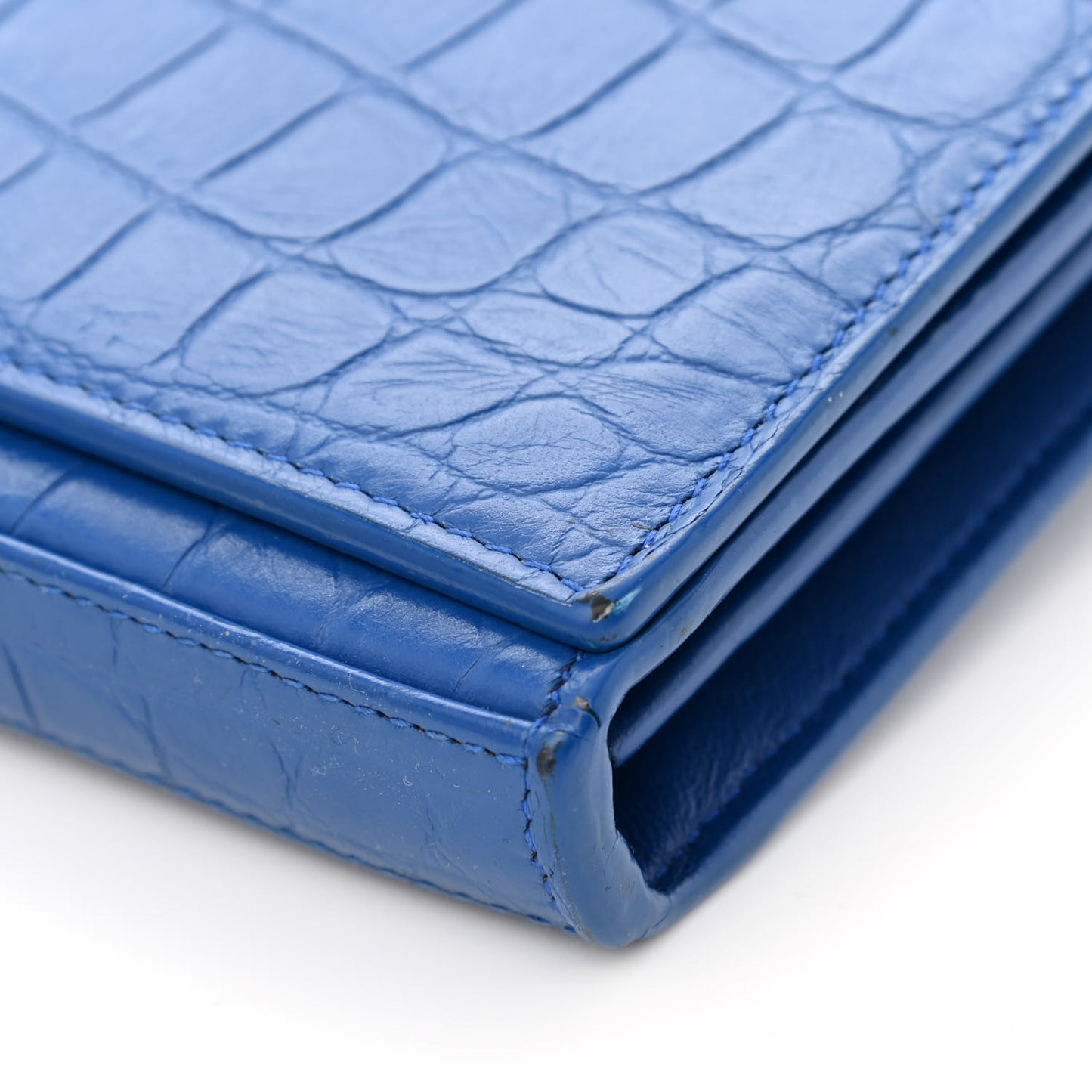 Calfskin Crocodile Embossed Monogram Chain Wallet Royal Blue
