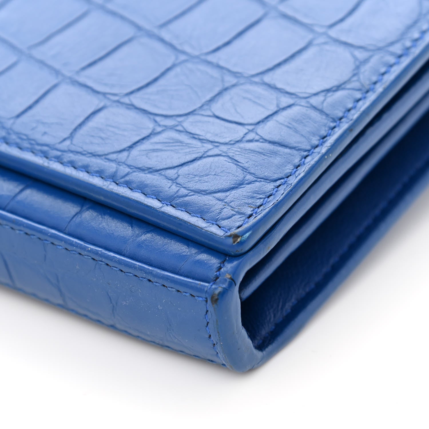 Saint Laurent Calfskin Crocodile Embossed Monogram Chain Wallet Royal Blue 13 of 13