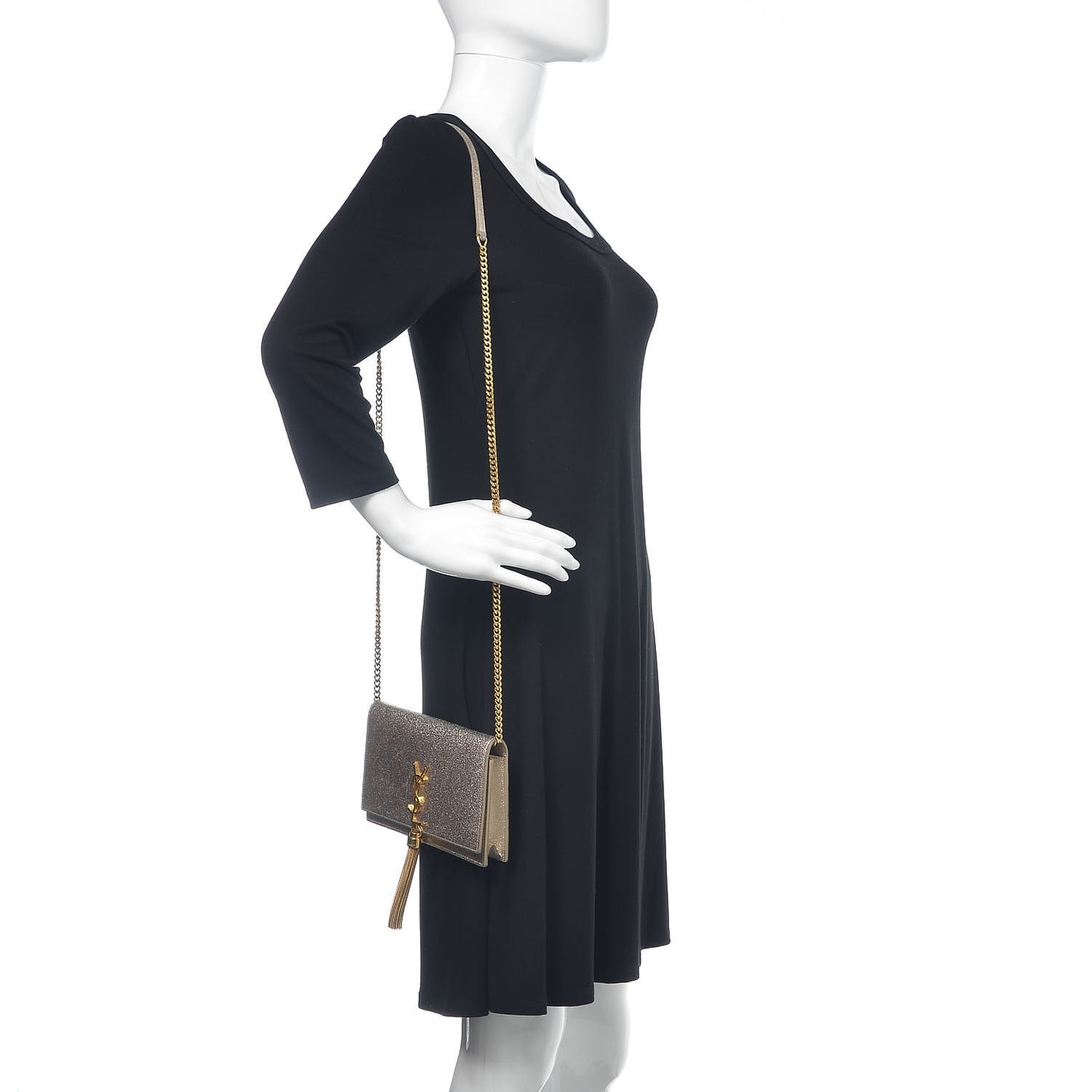 Metallic Calfskin Kate Monogram Tassel Chain Wallet Gold