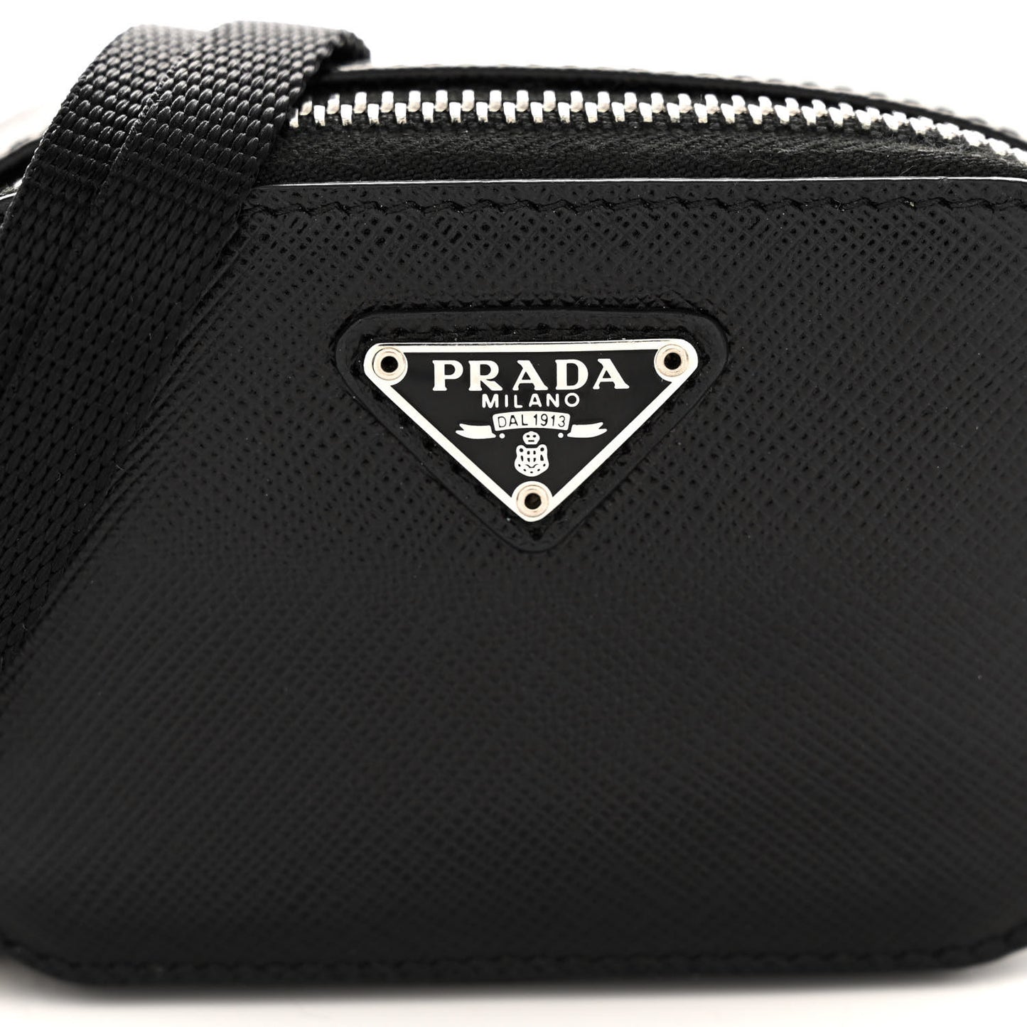 Saffiano Travel Metal Triangle Logo Mini Pouch Shoulder Bag Black