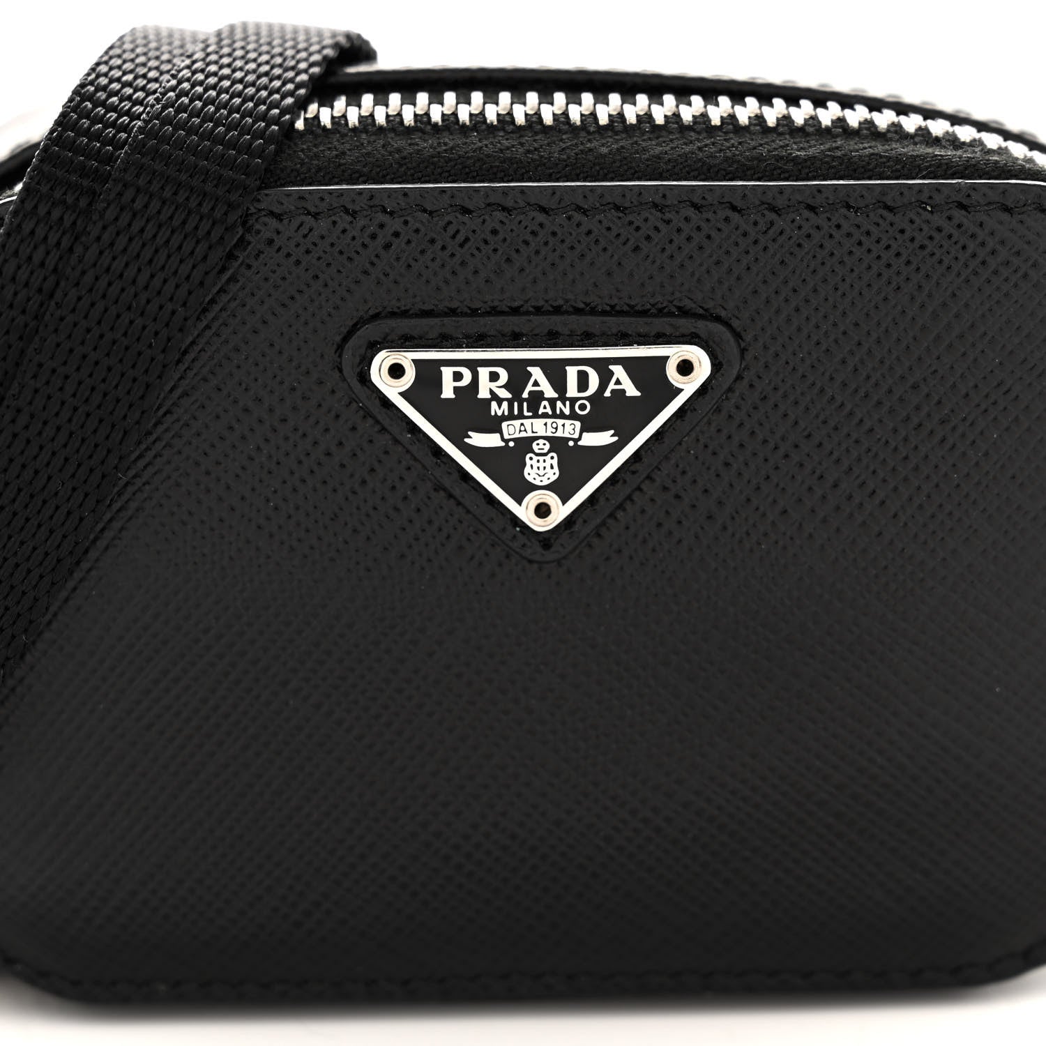 Prada Saffiano Travel Metal Triangle Logo Mini Pouch Shoulder Bag Black 7 of 9