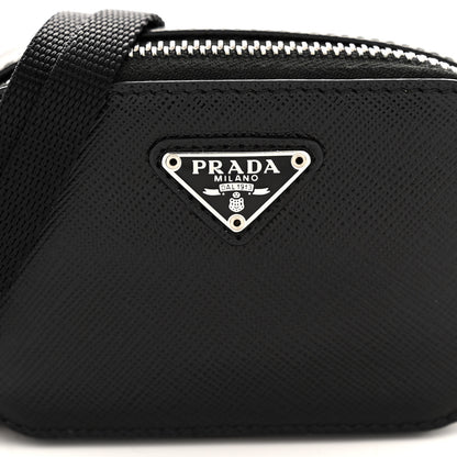Prada Saffiano Travel Metal Triangle Logo Mini Pouch Shoulder Bag Black 7 of 9