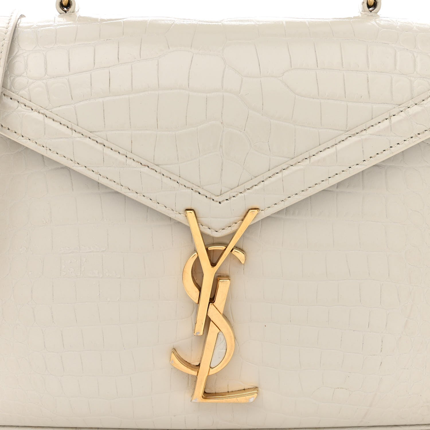 Saint Laurent Crocodile Embossed Mini Classic Monogram Cassandra Top Handle Crema Soft 8 of 17