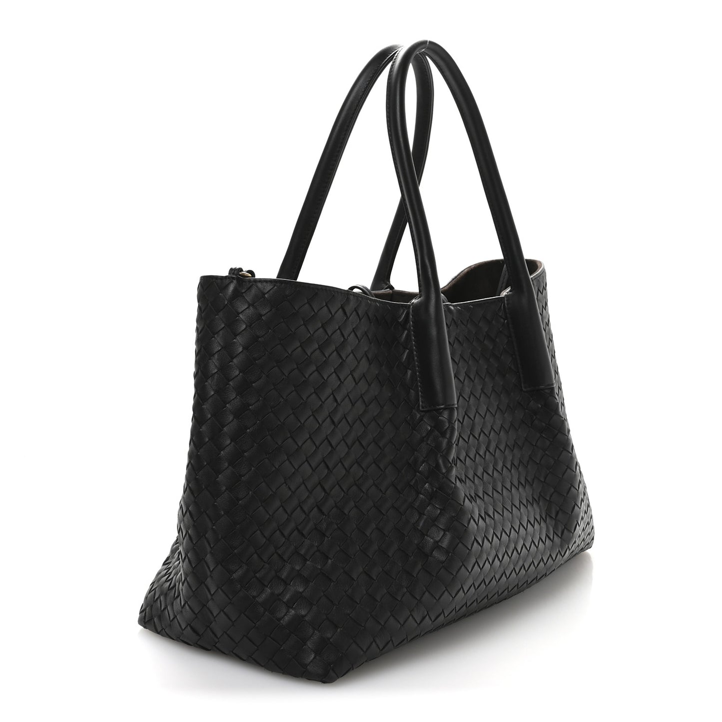 Calfskin Intrecciato Large Pinacoteca Reversible Tote Black Fondant