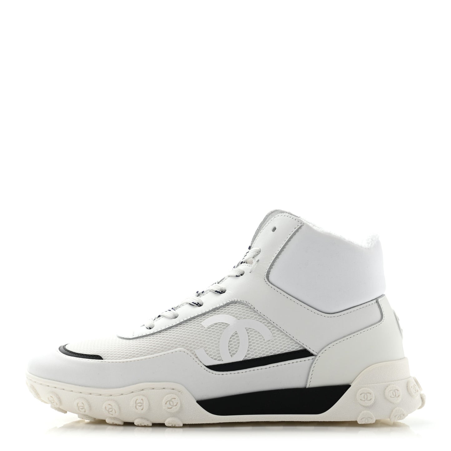 Calfskin Mesh Lycra Womens Logo High Top Sneakers 37 White