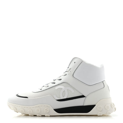 Chanel Calfskin Mesh Lycra Womens Logo High Top Sneakers 37 White 1 of 12