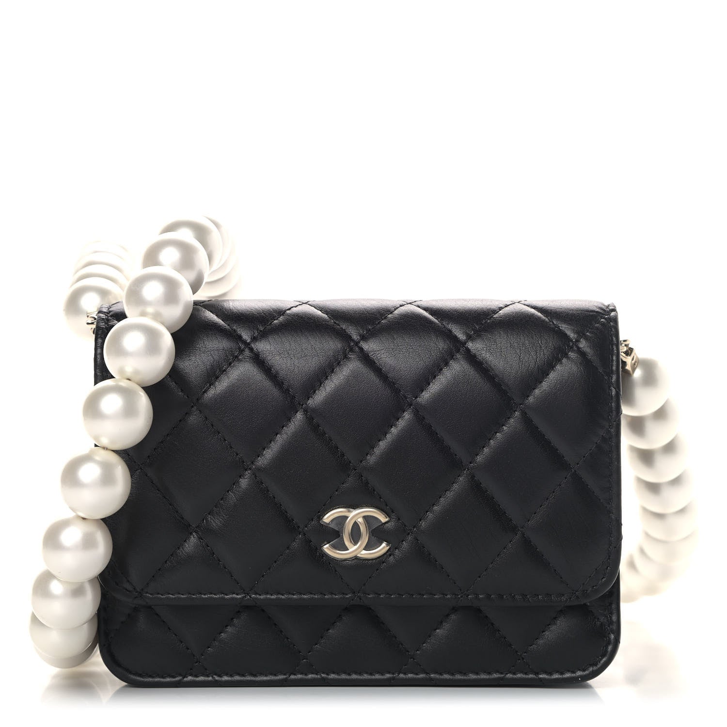 Chanel Calfskin Quilted Mini Maxi Pearls Wallet On Chain WOC Black 1 of 5