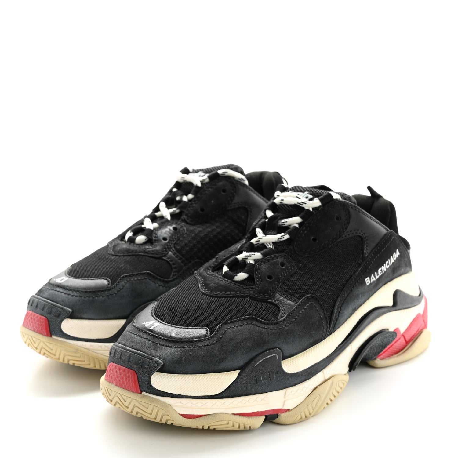 Balenciaga Fabric Mesh Washed Effect Womens Triple S Sneakers 41 Black Red 4 of 13