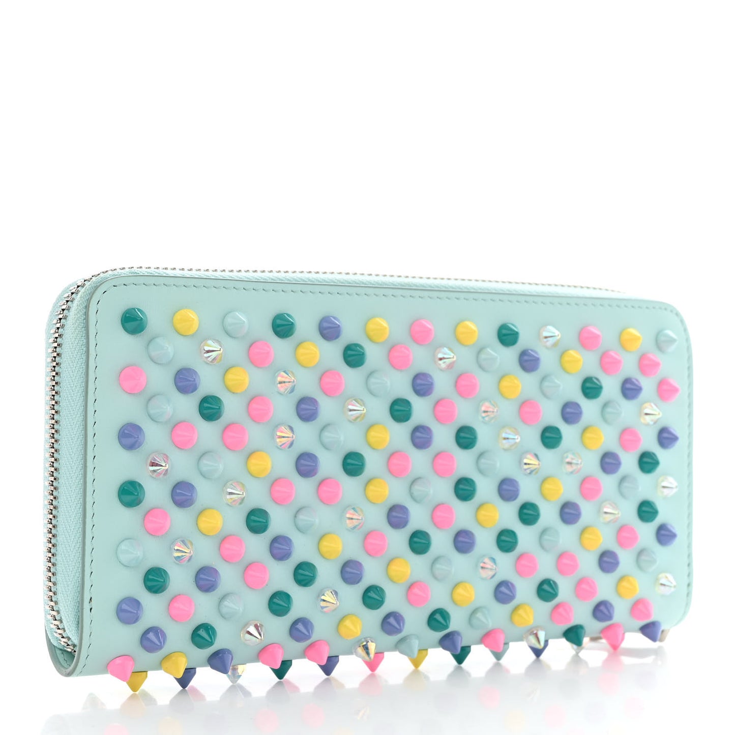 Calfskin Panettone Spiked Zip Around Wallet Source Multicolor