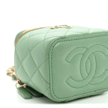 Chanel Lambskin Resin Quilted Mini Heart Mini Vanity Case With Chain Light Green 9 of 10