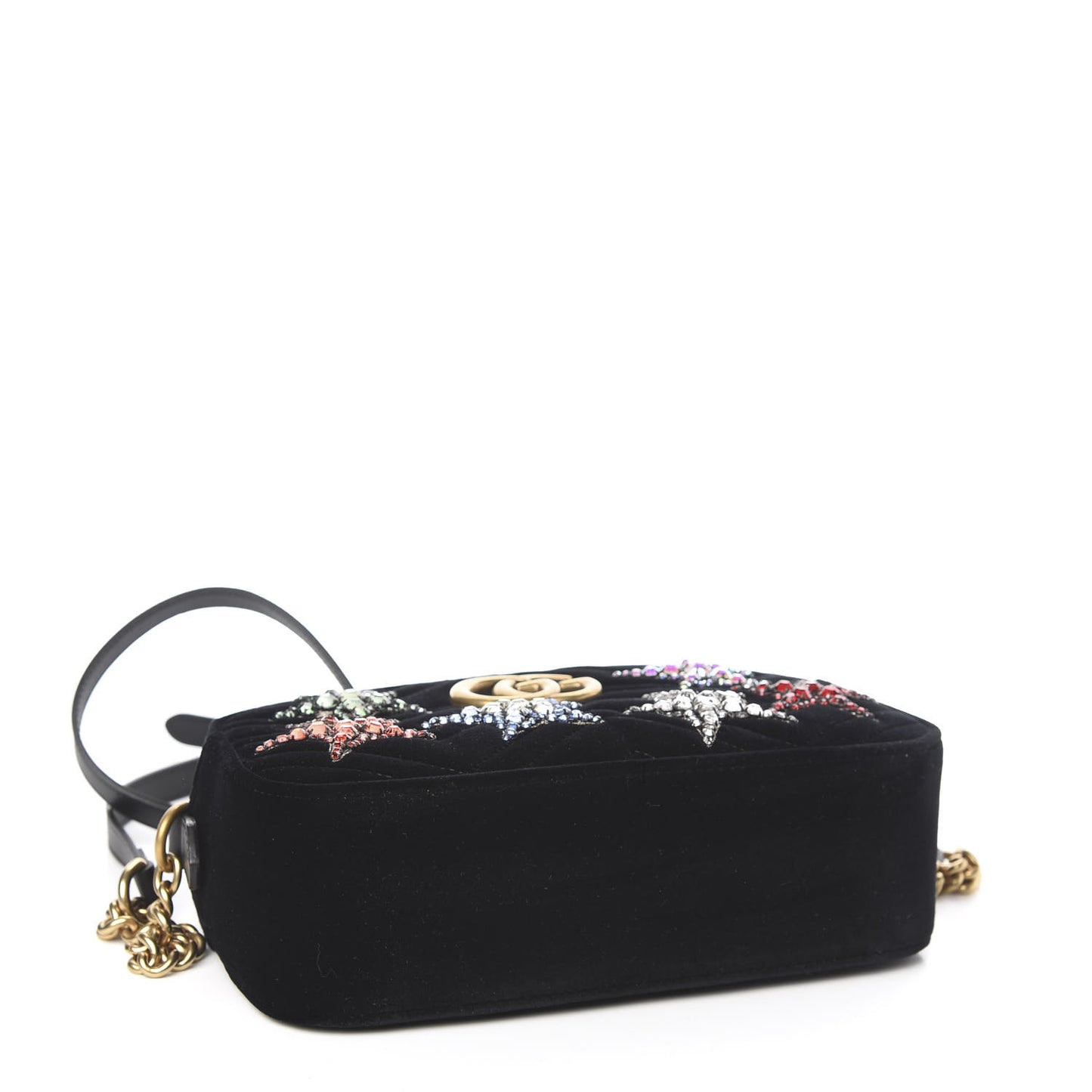 Velvet Matelasse Crystal Star Embroidered Small GG Marmont Chain Shoulder Bag Black