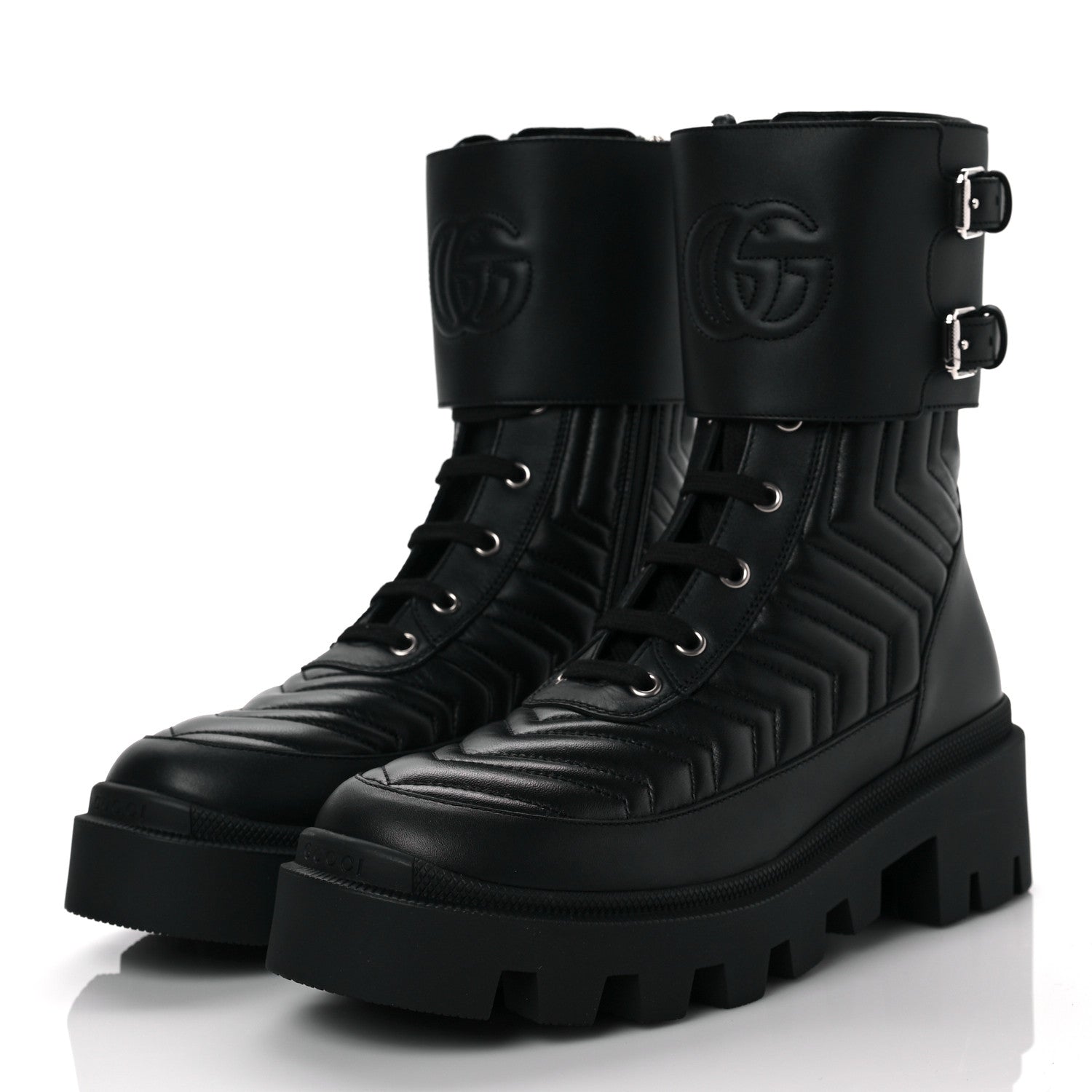 Gucci Nappa Frances GG Matelasse Platform Combat Boots 38.5 Black 3 of 6