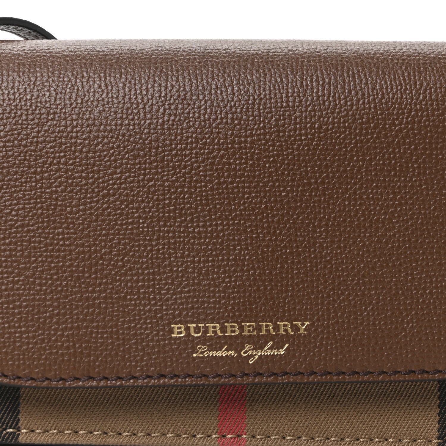 Burberry Grained Calfskin House Check Tartan Mix Hampshire Wallet On Chain Tan 8 of 10