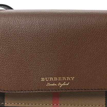 Burberry Grained Calfskin House Check Tartan Mix Hampshire Wallet On Chain Tan 8 of 10
