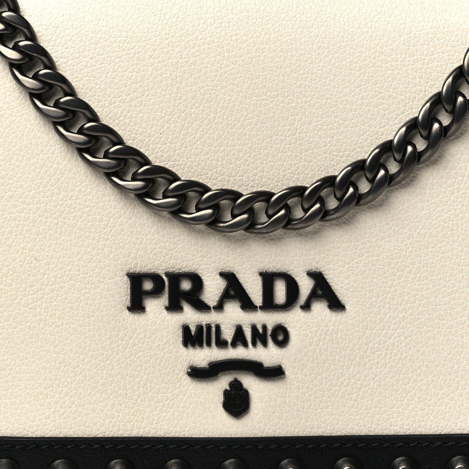 Prada Glace Calfskin Studded Crossbody White Black 5 of 10