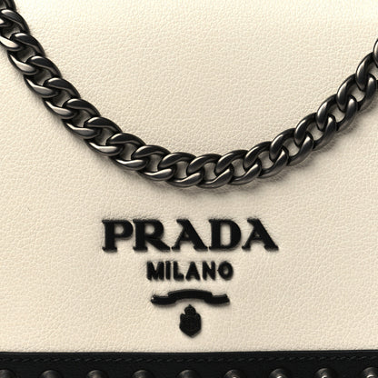 Prada Glace Calfskin Studded Crossbody White Black 5 of 10
