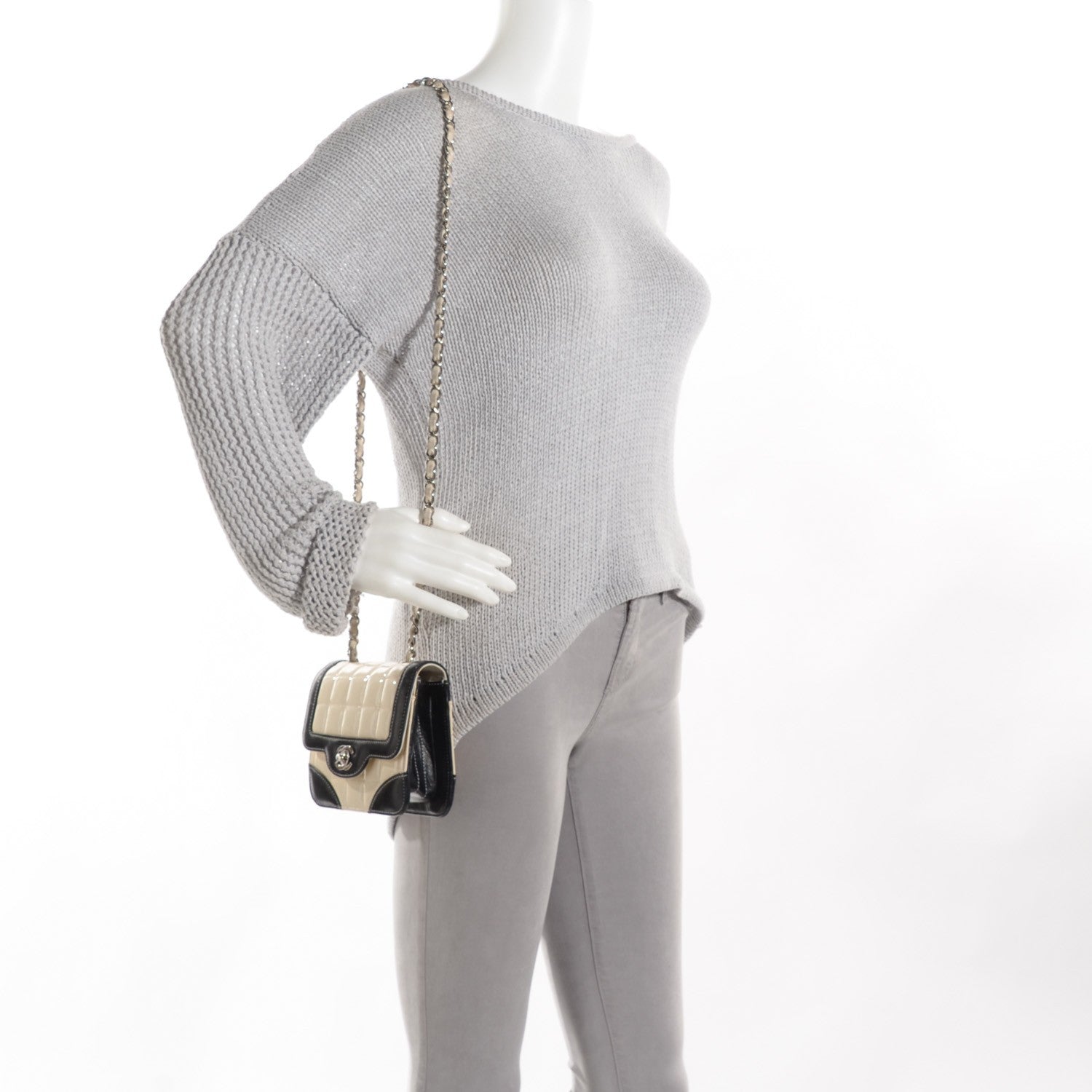 Chanel Patent Square Quilt Mini Flap White Black 2 of 9