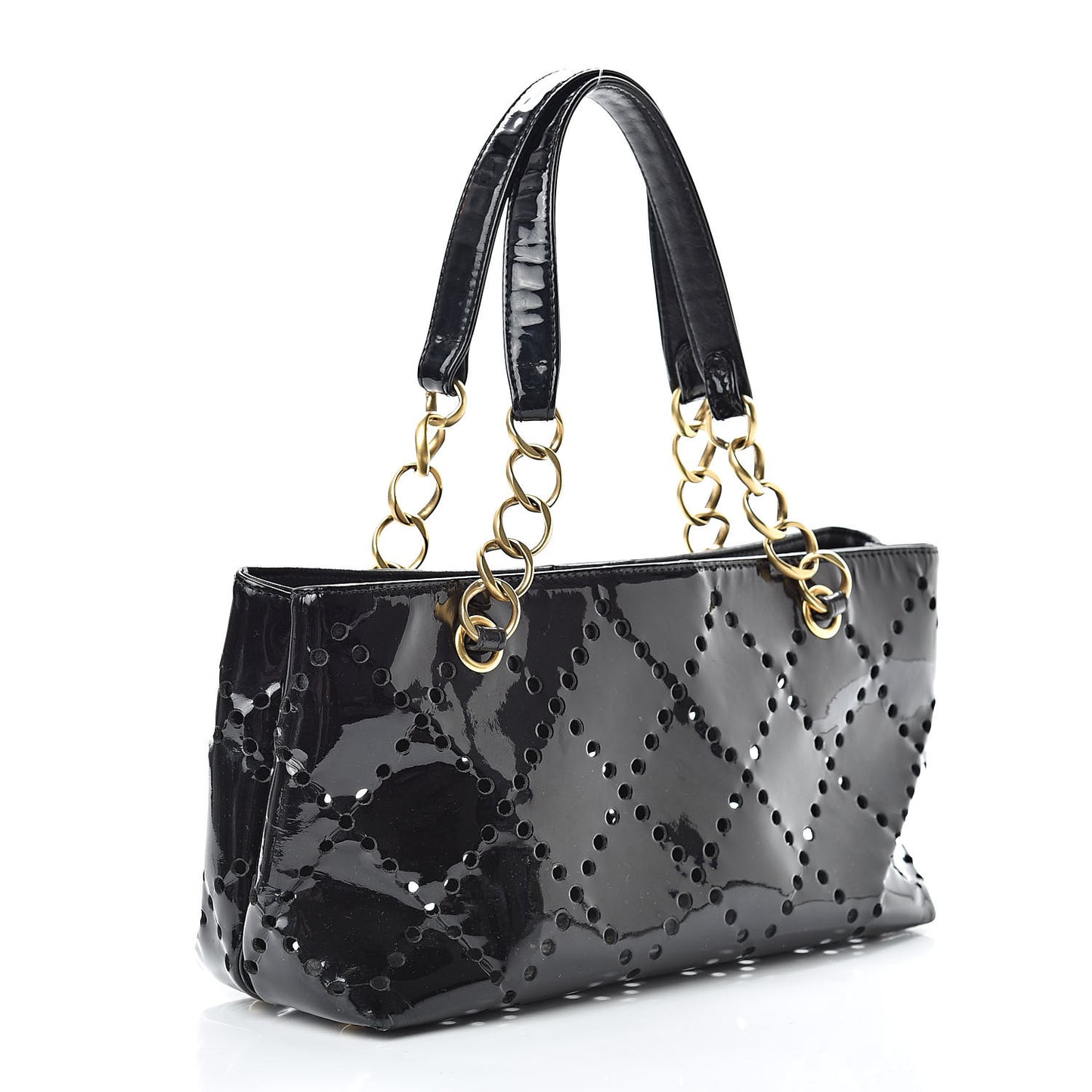 Patent Perforated CC Shopping Tote Black